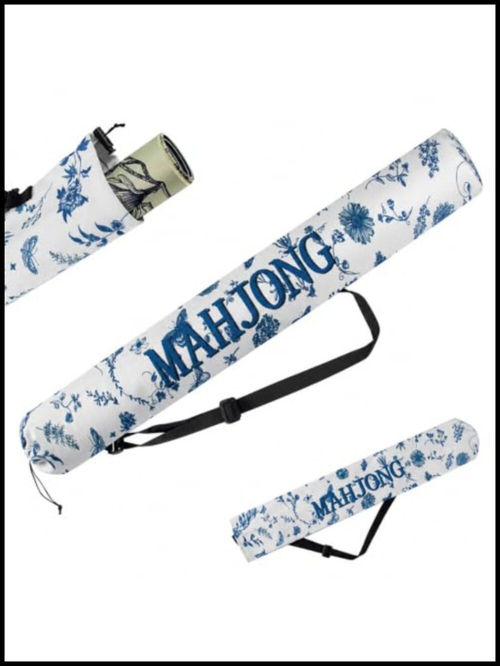 Mahjong Mat Bag, Canvas Storage Tote with Drawstring & Shoulder Strap